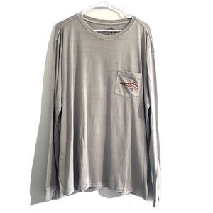 Reel Life Fishing Pocket Tee Long Sleeve Gray American Flag Men's Size‎ XL